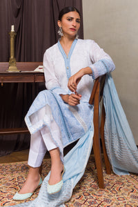 Aafrinish by Niazi Ekra Faiz Elegant Cool Blue Shaded Chikankari Kurta Nadir Toosy