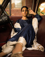 Load image into Gallery viewer, Aafrinish Zooni Sheikh Zooni-Sheikh Embroidery Pakistan Fashion Aafrinish chikankari kurta Midnight Blue tussar silk kurta hand embroidery offwhite-white kantha dupatta duppata fashion Mercedes-Benz 1970 Aafrinish-by-Niazi
