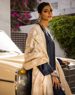 Load image into Gallery viewer, Aafrinish Zooni Sheikh Zooni-Sheikh Embroidery Pakistan Fashion Aafrinish chikankari kurta Midnight Blue tussar silk kurta hand embroidery offwhite-white kantha dupatta duppata fashion Mercedes-Benz 1970 Aafrinish-by-Niazi
