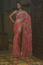 Load image into Gallery viewer, Aafrinish By Niazi Fouzia Aman Pink hand embroidered Kashida Kari Saree Old Havelli 
