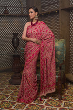 Load image into Gallery viewer, Aafrinish By Niazi Fouzia Aman Pink hand embroidered Kashida Kari Saree Old Havelli 
