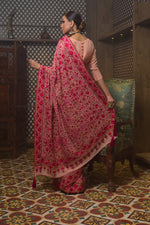 Load image into Gallery viewer, Aafrinish By Niazi Fouzia Aman Pink hand embroidered Kashida Kari Saree Old Havelli 
