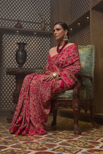 Load image into Gallery viewer, Aafrinish By Niazi Fouzia Aman Pink hand embroidered Kashida Kari Saree Old Havelli 
