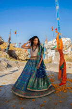 Load image into Gallery viewer, Aafrinish By Niazi Nimra Jacob Blue Lehnga Choli Banrasi Meenakari Mountain Gainda Phul Pakistan Fashion Beach
