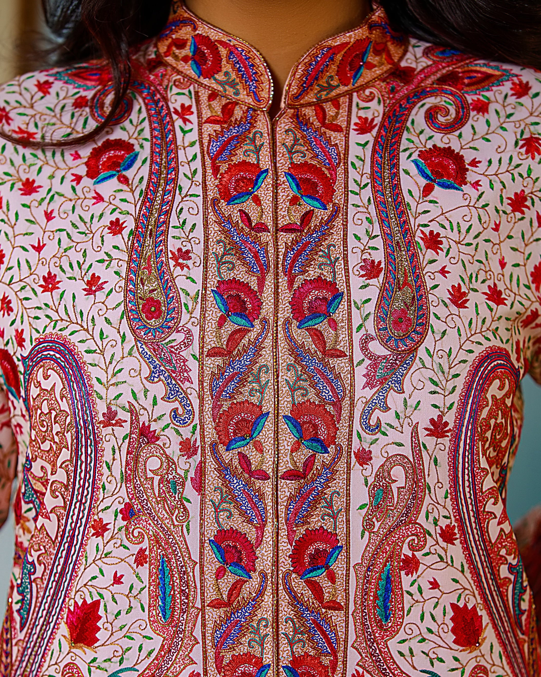  Jacket Embroidery Pakistan Fashion Aafrinish Pink Floral Paisley