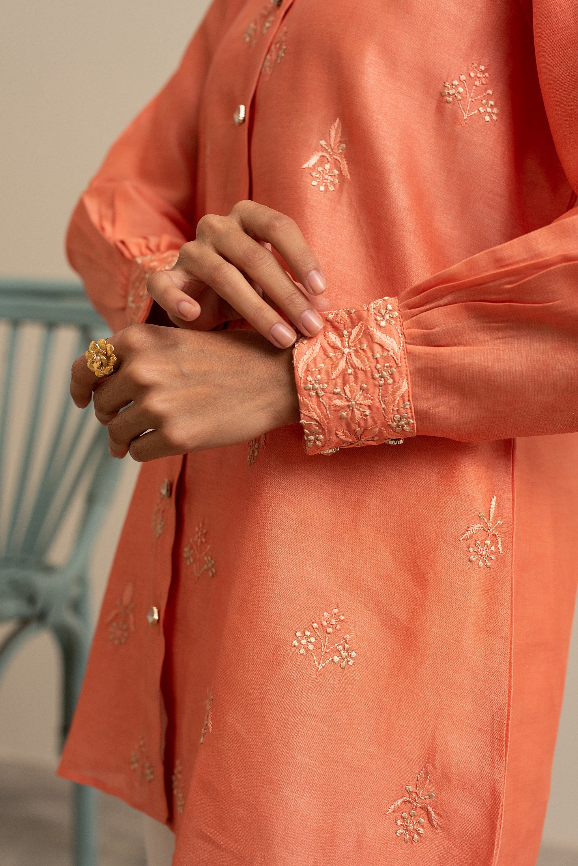 Coral Chikankari Top