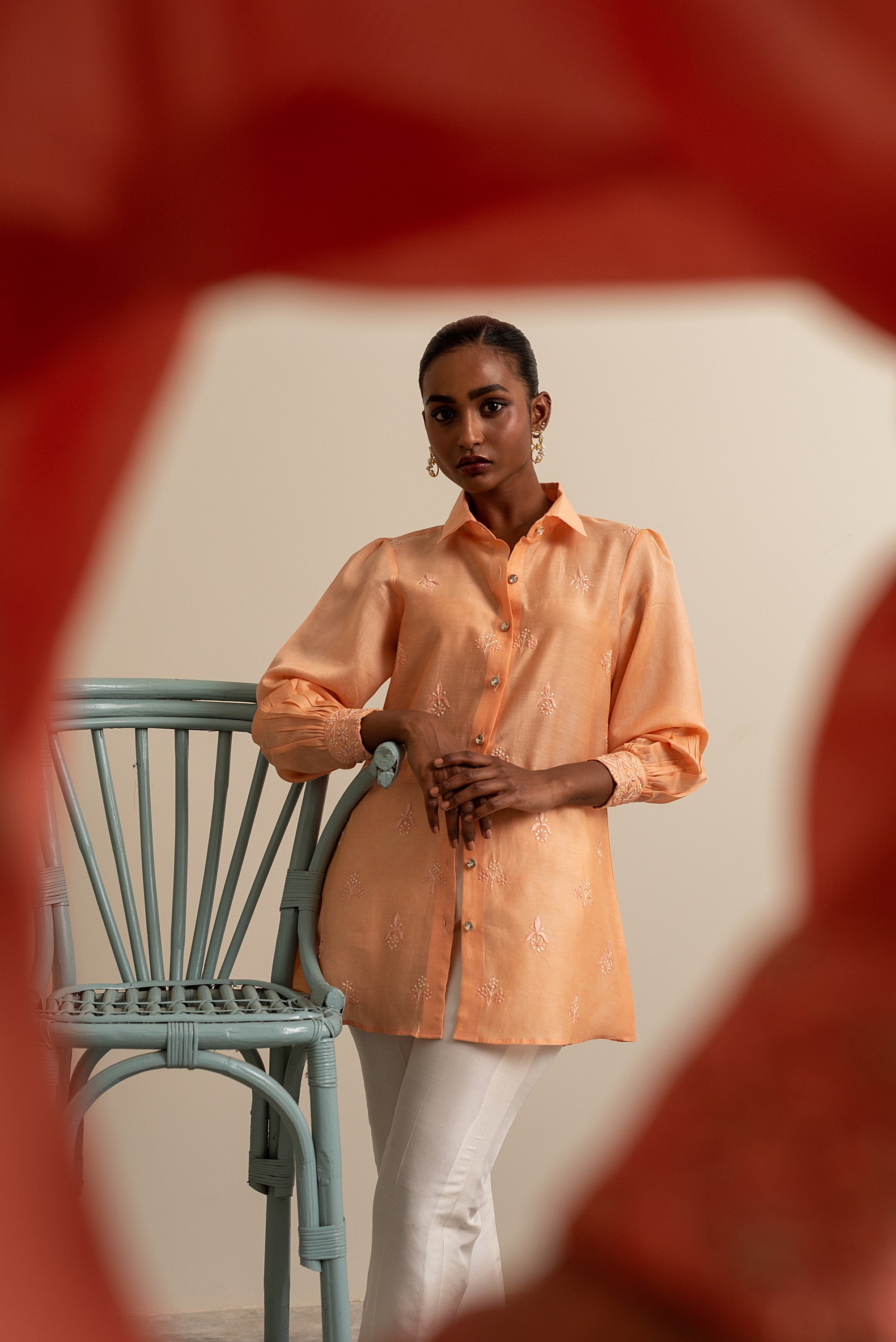 Peach Chikankari Top