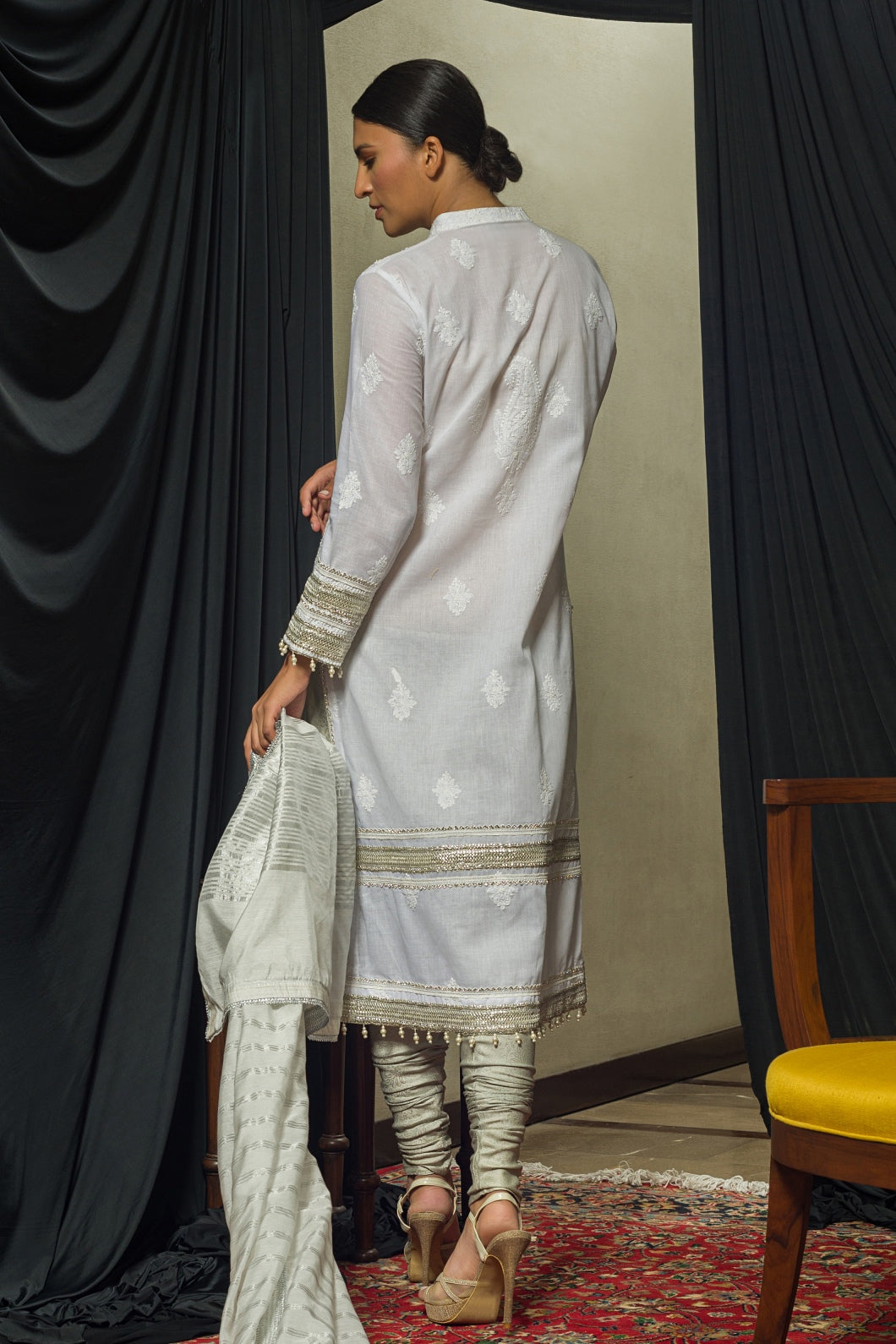 White & Silver Chikankari Kurta & Dupatta