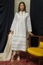 Load image into Gallery viewer, White &amp; Dull Gold Chikankari Kurta &amp; Dupatta
