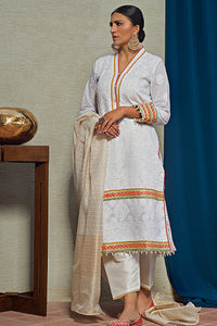 White & Multicolor Chikankari Kurta & Dupatta