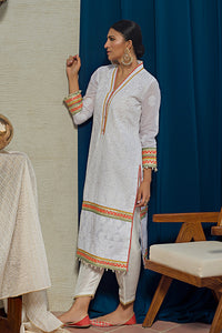 White & Multicolor Chikankari Kurta & Dupatta