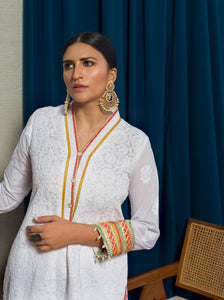 White & Multicolor Chikankari Kurta & Dupatta