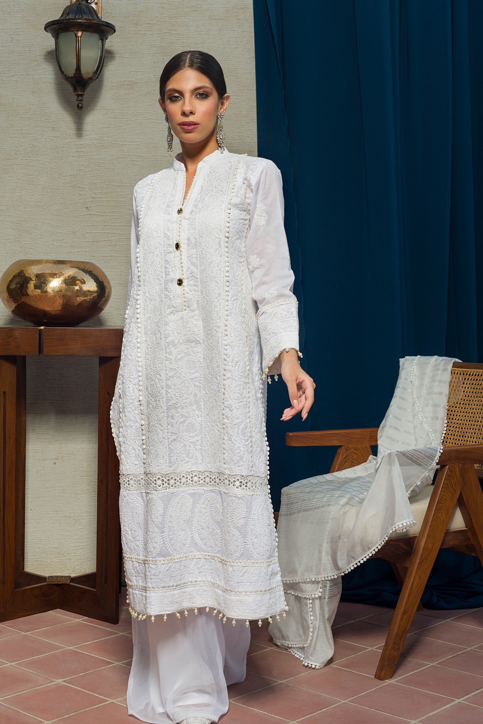 White on White Chikankari Kurta & Dupatta