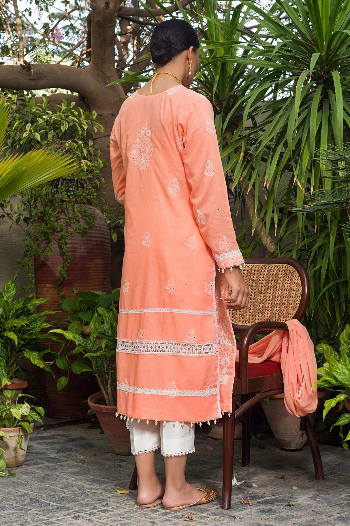 Aafrinish by Niazi Ekra Faiz Elegant Coral Chikankari and Mirror Work Kurta Nadir Toosy